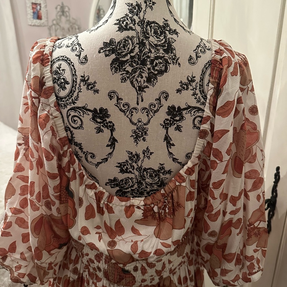 Anthropologie Floral Maxi Dress in Cream and Brown - Picture 3 of 5
